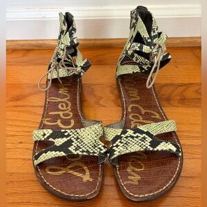 Sam Edelman Green and Black Snake-Print Lace-Up Sandals